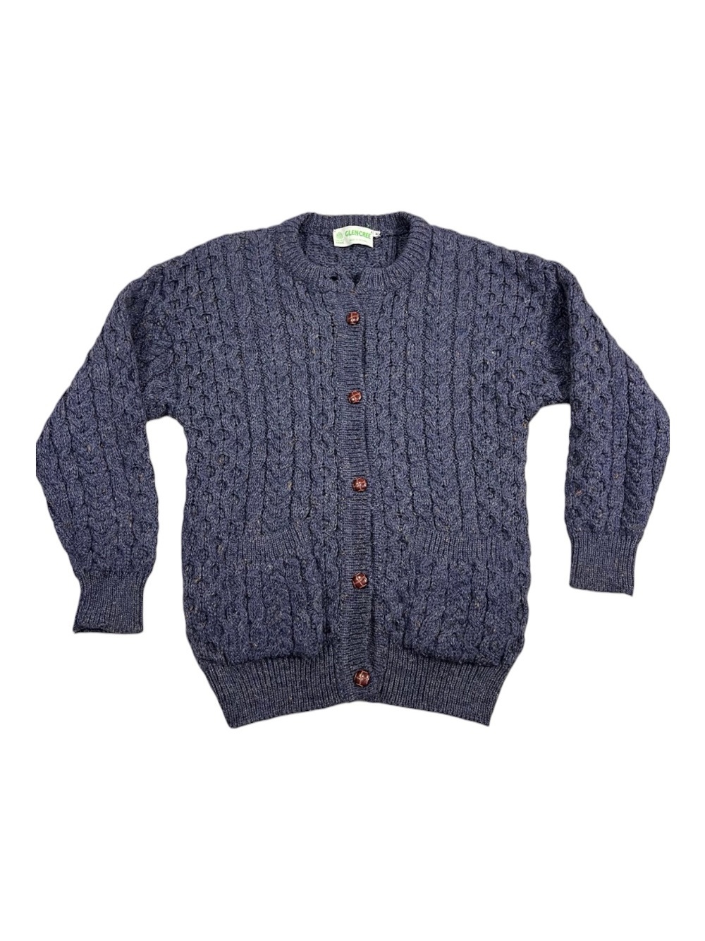 Vtg Irish Wool Fisherman Sweater Cardigan Navy Medium